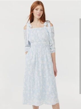 Light Blue Floral Tie-Shoulder Midi Dress